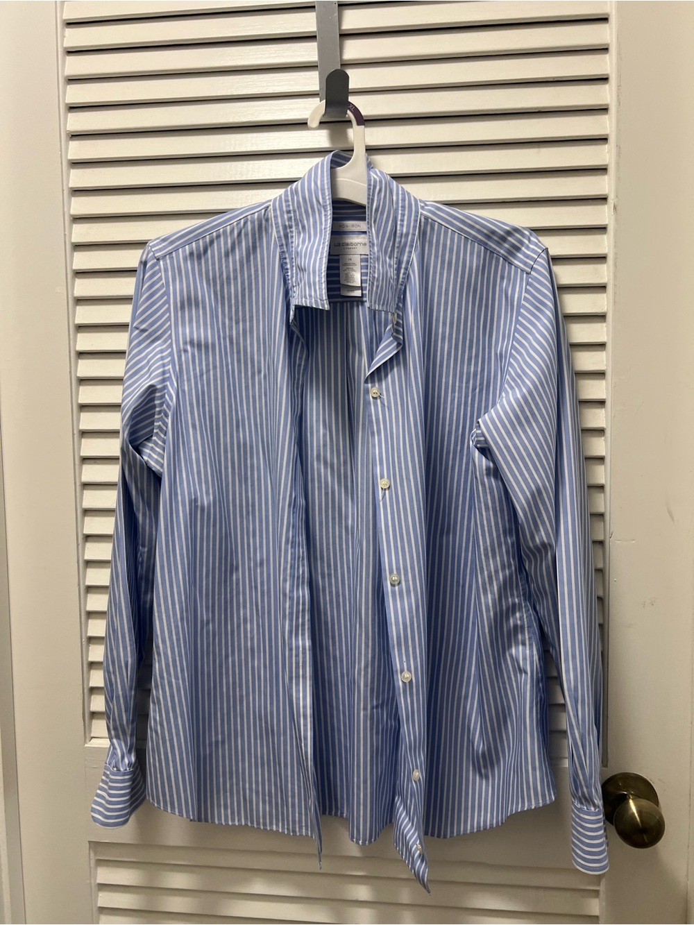 Liz Claiborne Blue and White Striped Button-Up Blouse